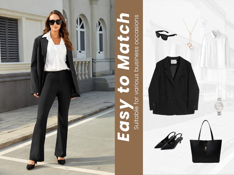 2026 FireSwan Flex High-Waisted Elastic Yoga Pants for Women, featuring back pockets, slightly flared legs, and a tummy-control design, suitable for office and everyday wear.