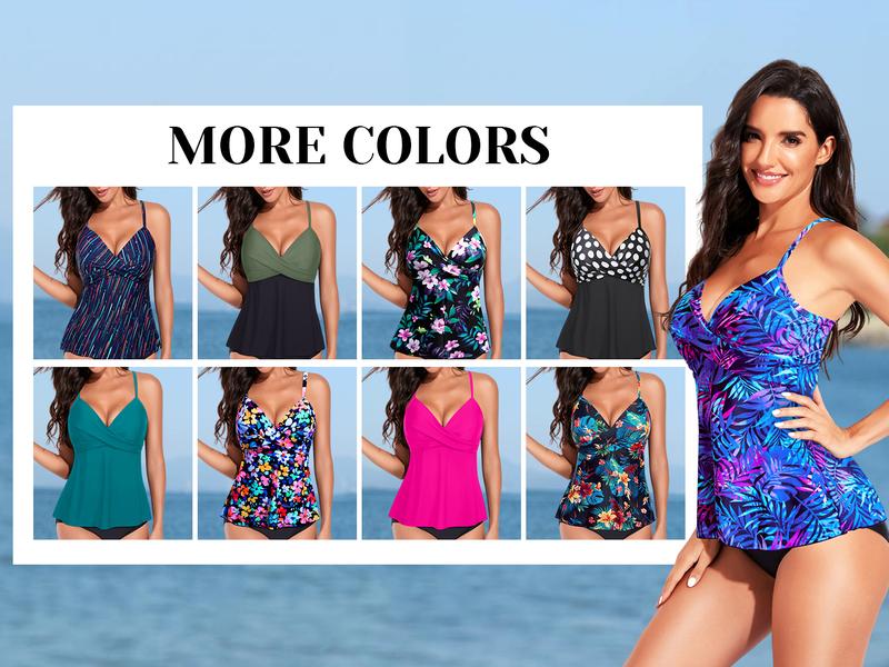 Aqua Eve Women's Underwire Tankini Swimsuit - Twist V Neck Flowy Bathing Suit Top Only, No Bottom