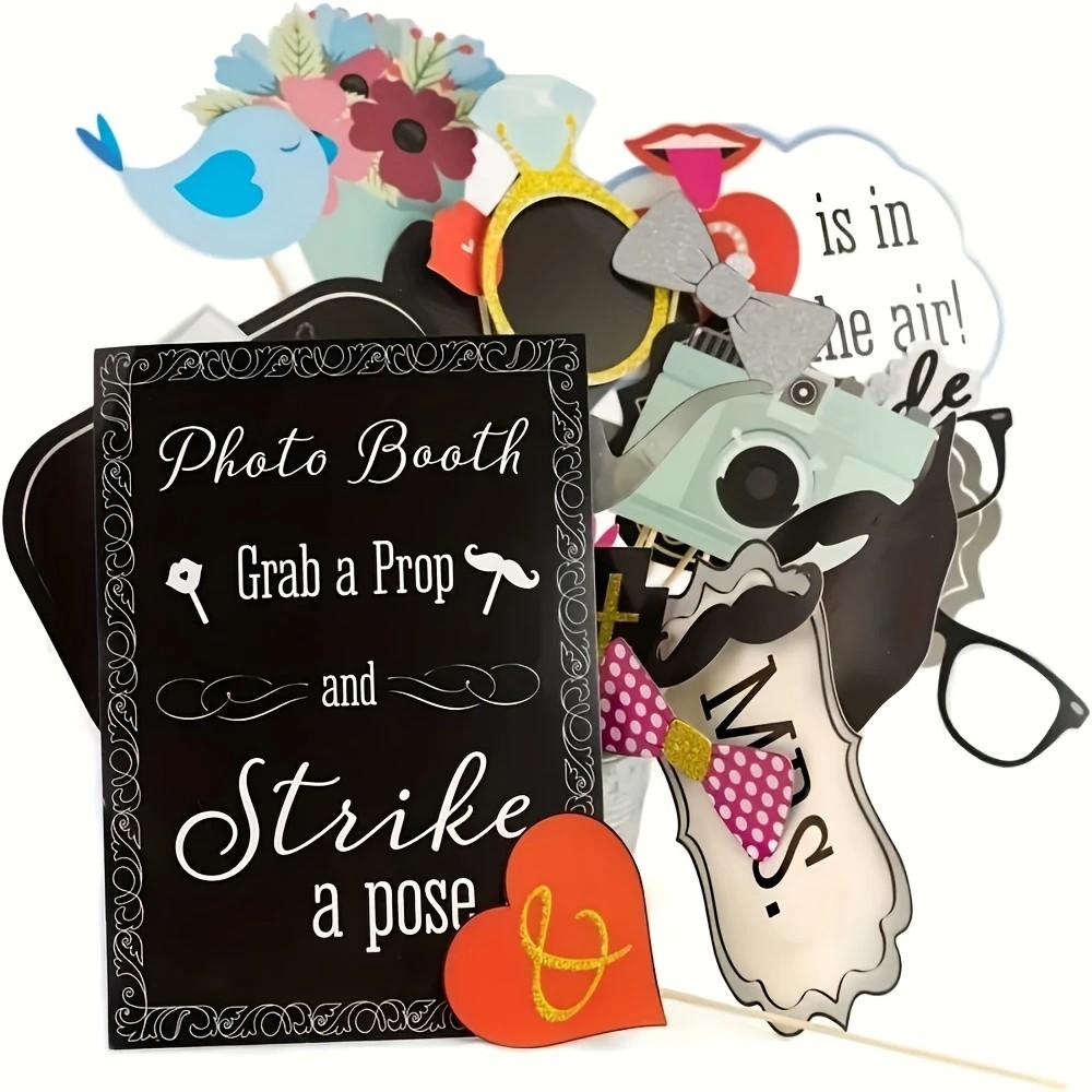 31pcs Wedding Photo Booth Props, Wedding Backdrop, Selfie Station Signs, Bachelorette Party, Halloween, Christmas Event & Party Supplies