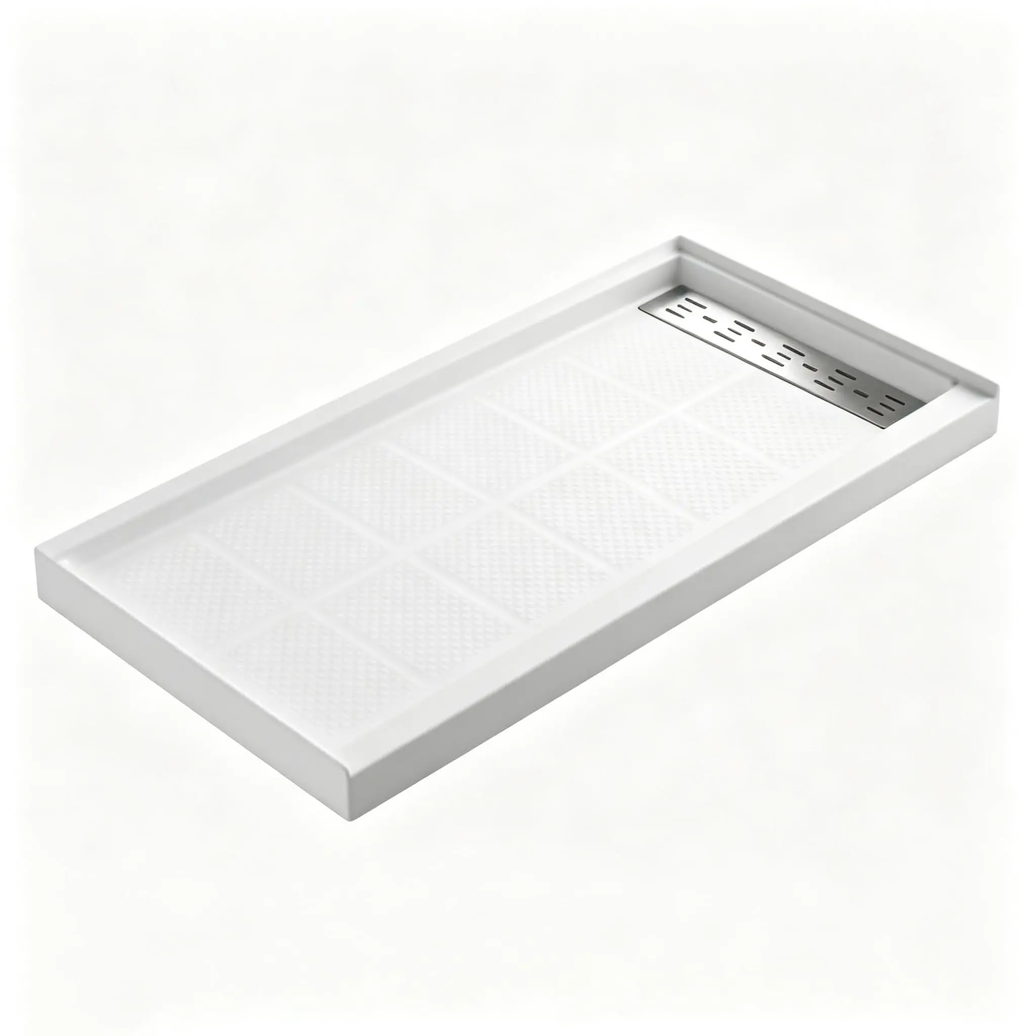 Garvee 60x30 in White Rectangle Shower Base, 4 in Single Threshold Non-Slip Solid Surface Shower Pan with Brushed Nickel Stainless Steel Drain Cover, Ideal for Bathroom Remodels