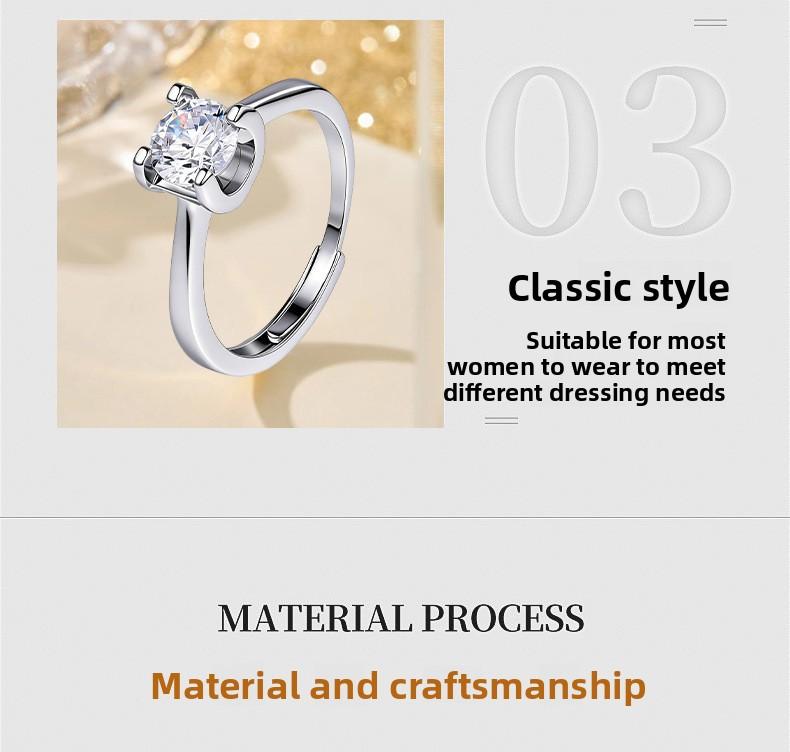 TikTok influencer cross-border Korean-style simple four-prong hollow zircon fashion imitation moissanite sparkling diamond open ring for women