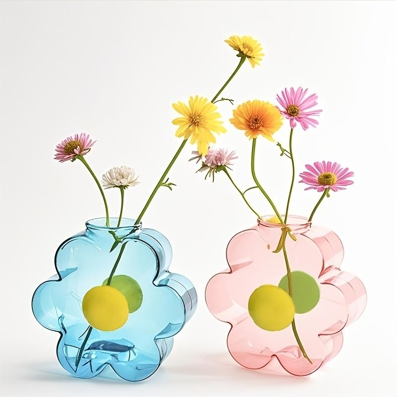 1pc Flower Glass Vase, Creative Flower-Shaped Glass Hydroponic Vase, Transparent Colorful Flower Arranger For Table Decoration