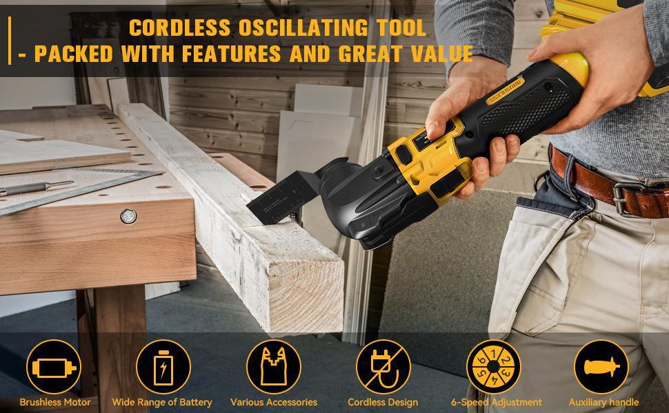 Cordless Oscillating Tool Compatible with Dewalt 20V Battery (NO Battery!!!),Portable Brushless-Motor Tool, 6 Variable Speed Multi-Tool for Scraping,Cutting Wood