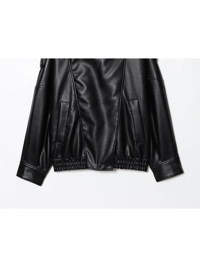 Women's Fashion Lychee-Grain PU Leather Jacket, European and American Style Biker Jackets for Autumn and Winter