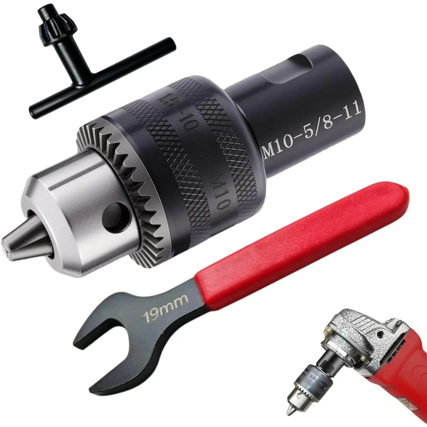 5/8"-11 Angle to Adapter Kit| 1/16"-2/5" 1.5-10mm| Keyed Chuck & Arbor Converter for Woodworking//DIY,Angle to Straight kit