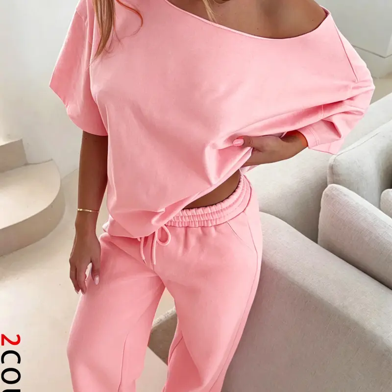 Women's 2-Piece Set, Minimalist Oversized Asymmetrical Top & Wide-Leg Pants, Casual Pantsuit, All-Season Casual Wear for Daily & Outdoor Activities