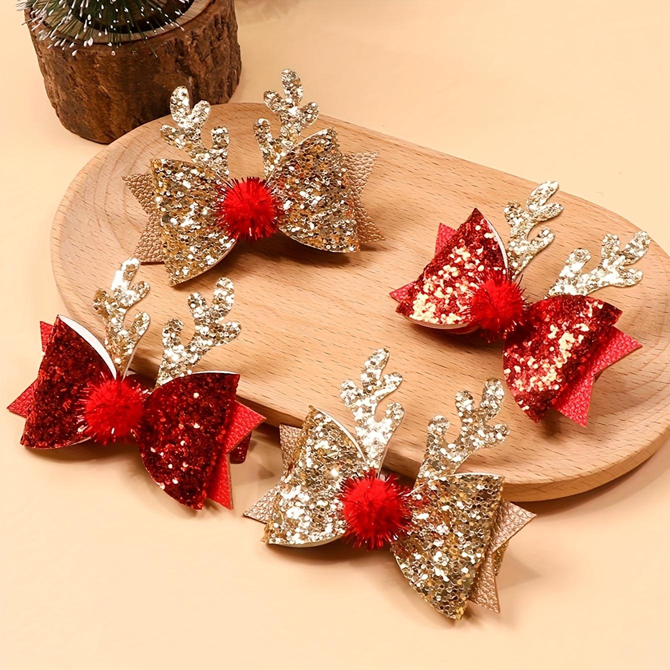 Elk-Themed Non-Toxic Pet Hair Clip with Shiny Antlers & Bowknot for Dogs & Cats - Elk Antlers for Christmas Costumes, Year-Round Collar or Harness Accessories, Cute Antler Clip for Cat & Dog Outfits (No Toxic Plants)