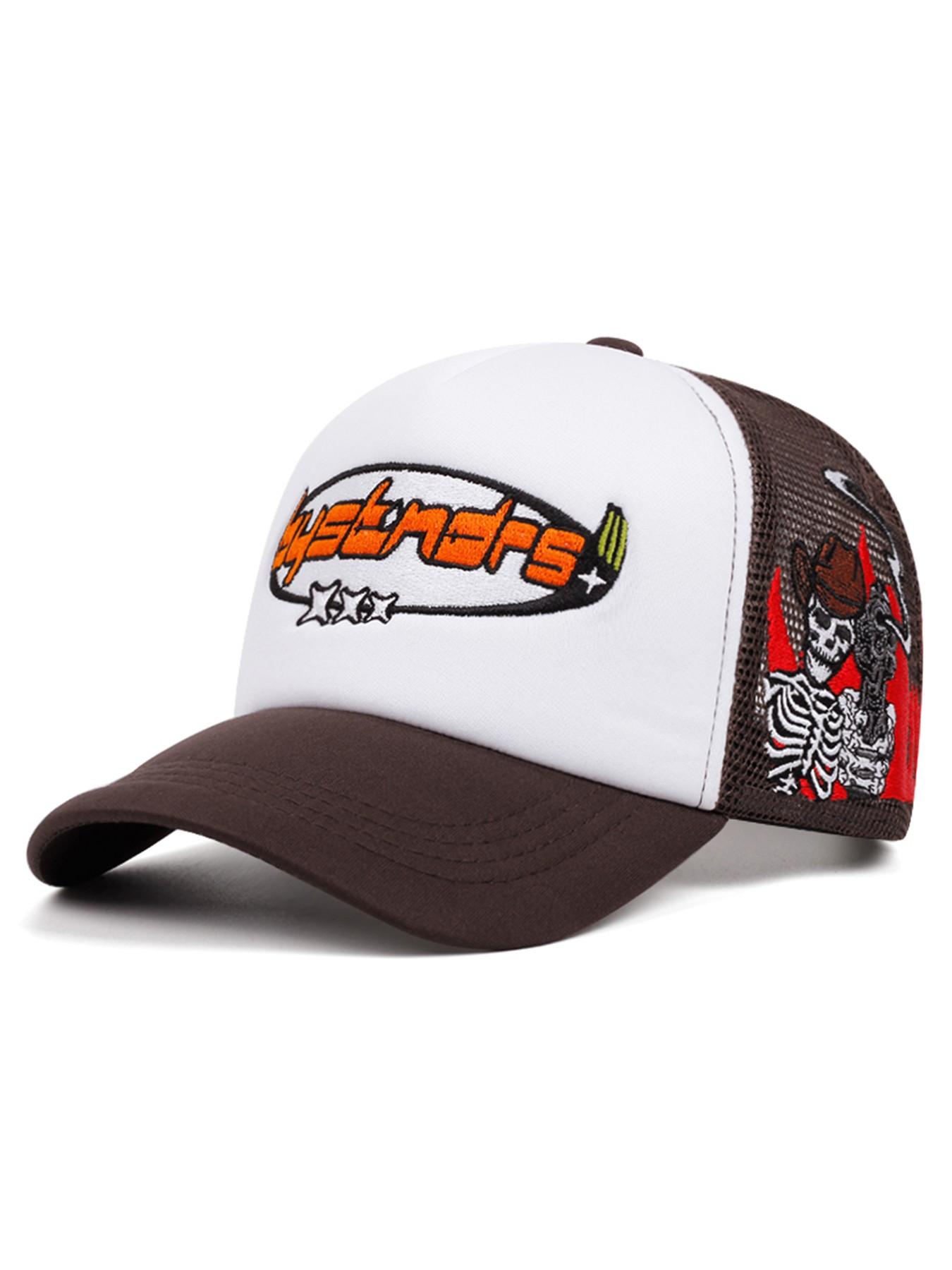 2026 New Personalized Breathable Mesh Hat Three Star Skeleton Gunner Embroidered Trucker Hat Baseball Hat Street Fashion Creative Hip Hop Hat Outdoor Leisure Sports Sunshade Hat Daily Commuting Decorative Hat Male and Female Skateboarding Hat