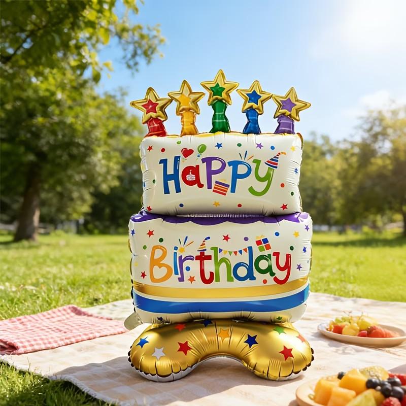 Standing 38 Inch Birthday Cake Shaped Balloon, Party Atmosphere Decoration, Event Gift Prop, Indoor Outdoor Room Decor