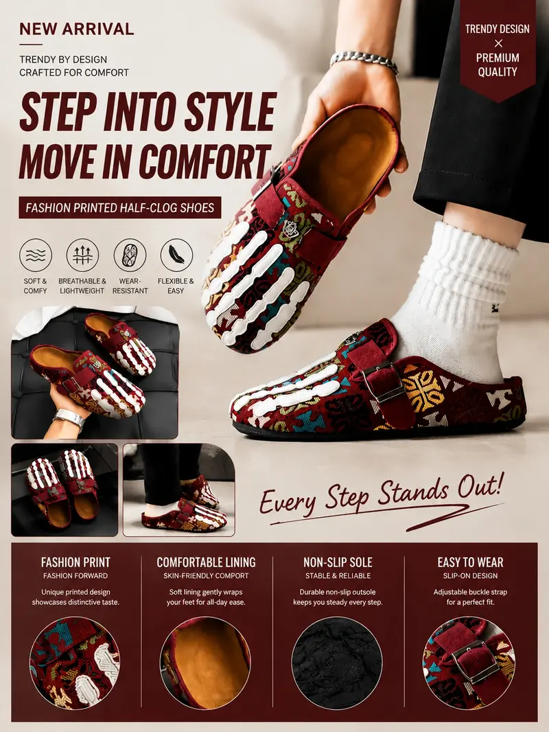 Men's Bohemian Print Mules, Mule Slides, Comfortable Slip-On Sandals, Adjustable Buckle, Soft Insole, Ideal for Daily Wear, Casual Footwear Men's Bohemian Print Mules, Mule Slides, Comfortable Slip-On Sandals, Adjustable Buckle, Soft Insole, Ideal for Daily Wear, Casual Footwear