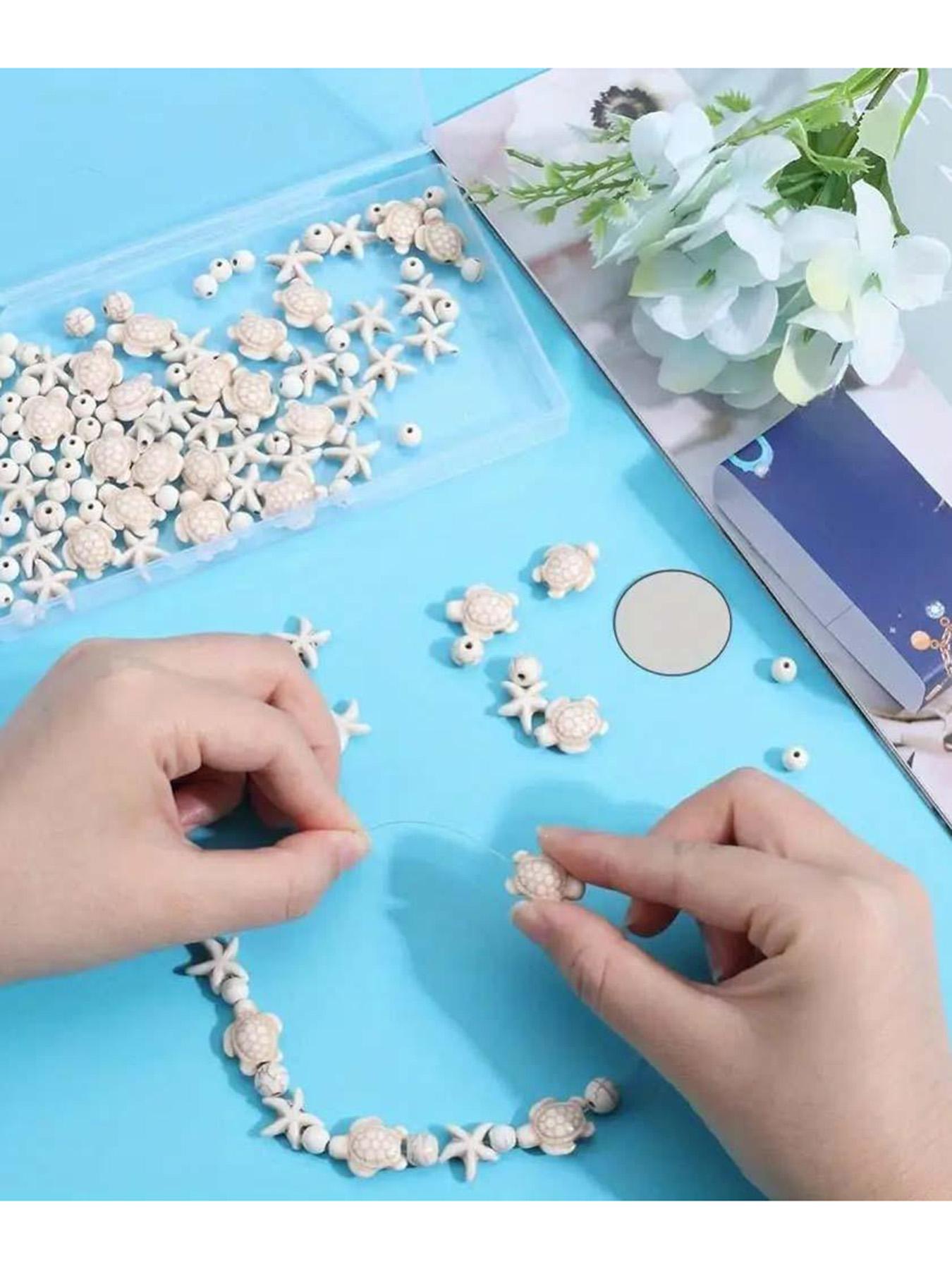 200 Pcs Turtle Beads, Starfish Acrylic Turquoise Beads, DIY Craft Supplies, Ocean Theme Decorative Beads, Durable Material