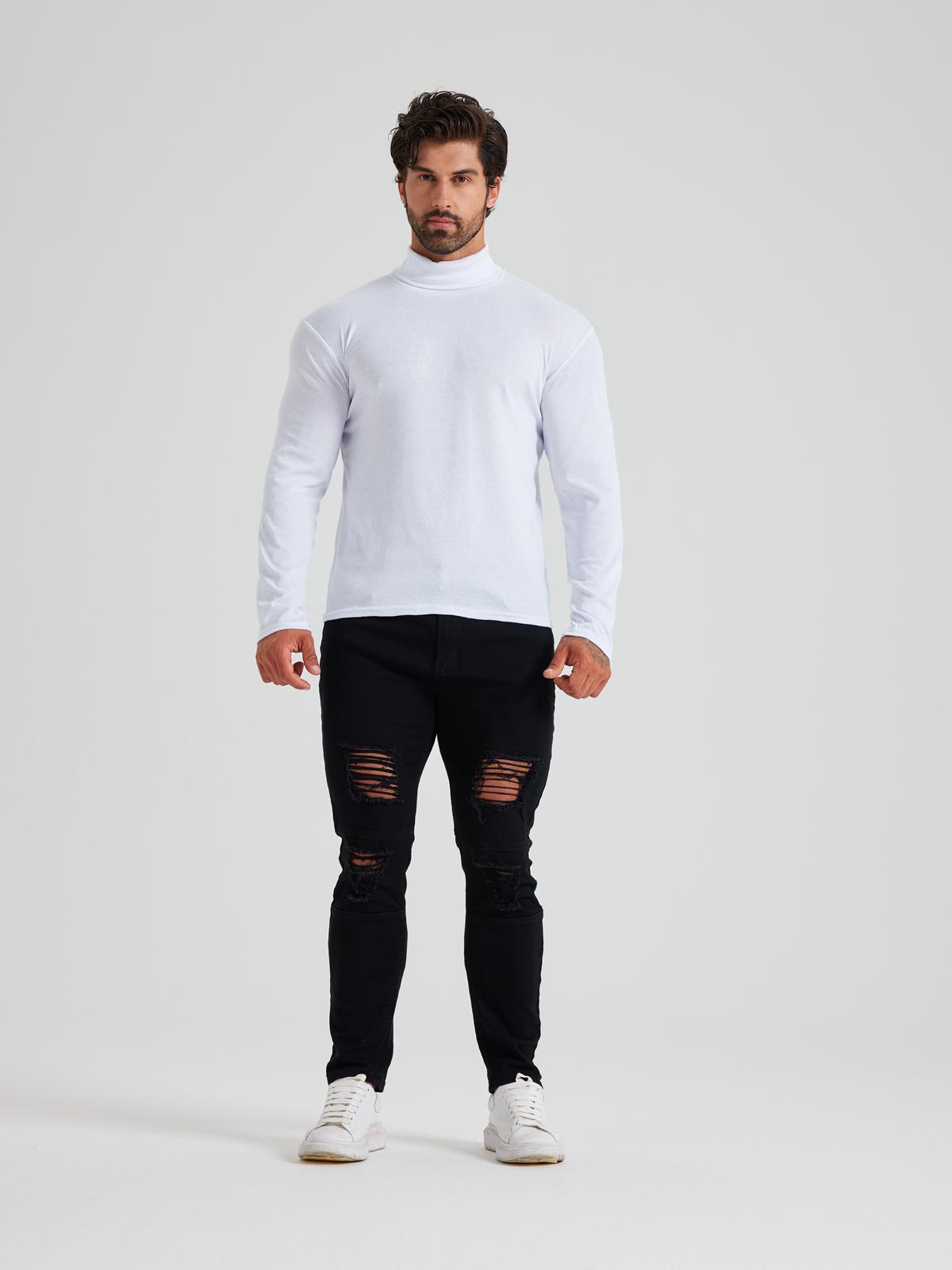 LONGBIDA Men Slim Fit Lightweight Long Sleeve Pullover Top Turtleneck T-Shirt  Fashion Menswear Basic