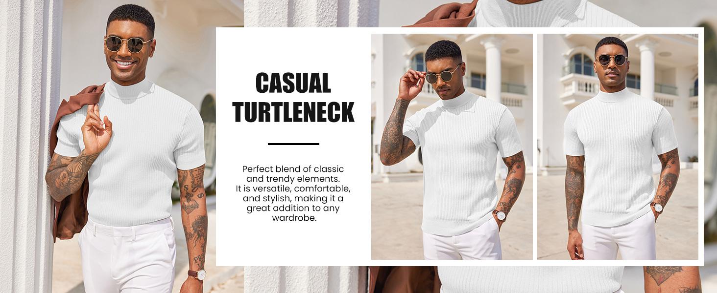 COOFANDY B Men's Mock Turtleneck Sweater Short Sleeve Casual Basic Tops Ribbed Knit Pullover Solid Tee COOFANDY B Men's Mock Turtleneck Sweater Short Sleeve Casual Basic Tops Ribbed Knit Pullover Solid Tee