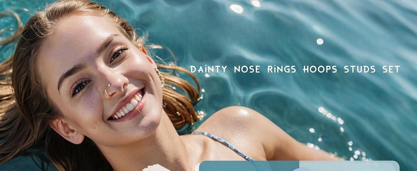 16PCS Gold Nose Piercing Rings Studs for Women Surgical Steel Threadless Push in Flat Back Earrings Hypoallergenic Nose Rings Hoops Cartilage Helix Tragus Nostril jewellery 18G 20G