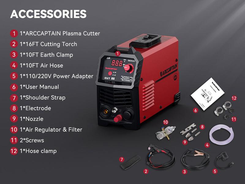 ARCCAPTAIN CUT55LED Plasma Cutter Non-Touch Pilot ARC High Frequency Air Plasma Cutting Machine 120/240V Dual Voltage IGBT Inverter 1/2" Clean Cut Reflow 2T/4T and 1/4" - 18, Digital Welding Machine, Jumpstartsale Plasma Cutter