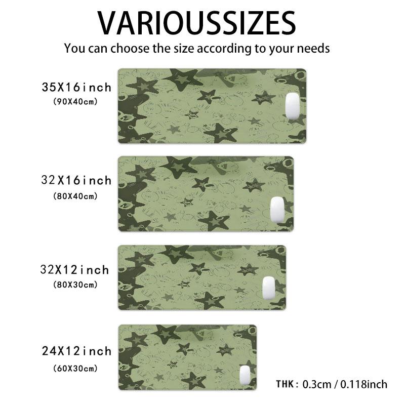 Extra Large Green Star Pattern Mouse Pad Stylish Gaming Mouse Pad 35x16 Inch Computer Keyboard Mousepad Suitable for Families, Offices and Schools. Perfect Gift for Family Members and Friends