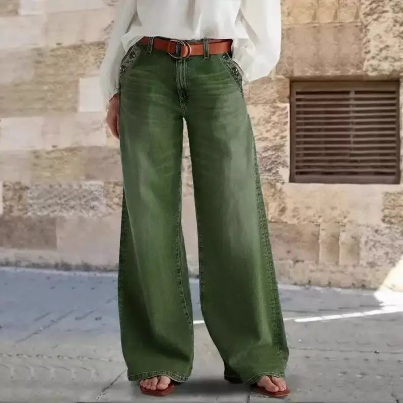New Women's Multi-Buckle Wide Leg Casual Jeans, High-Quality