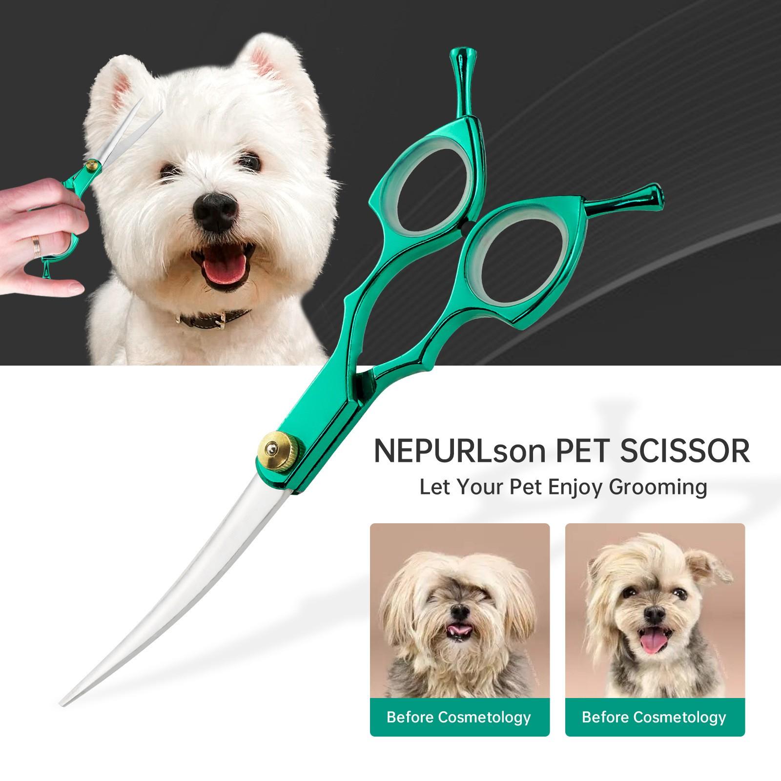 1PC Professional 6.0 inch Pet dog Grooming Scissors Curved Shears Chunker Scissors Dog Grooming Scissors Straight Shears Chunker Shars Up/Down Curved Scissors Pet Scissors