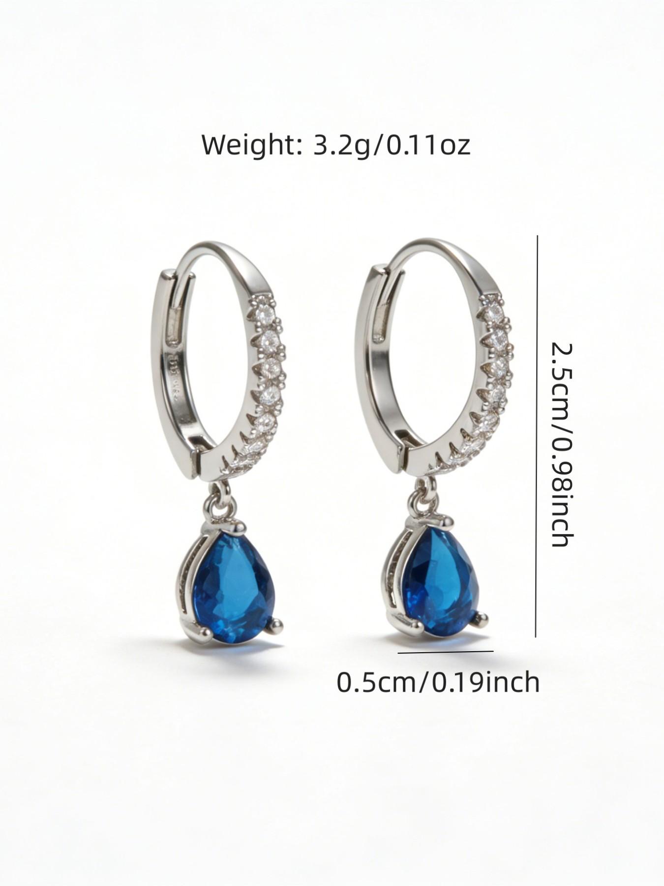 1 pair of fashionable and elegant blue tear rhinestone pendant earrings, elegant ladies' cocktail party style earrings