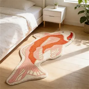 Creative koi shape living room sofa carpet, Chinese style bedroom bedside strip carpet, ins style balcony plush carpet, Fluffy modern Decorative Rug, fluffy soft washable bathroom entrance non-slip floor mat