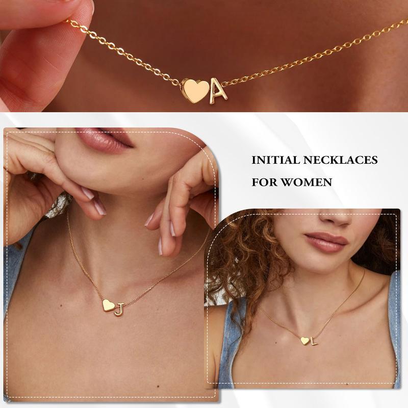 Heart Initial Necklace Gold A-Z Letter Pendant Dainty Heart Name Necklace Personalized Initial Tag Pendant Hypoallergenic 14K Golden Plated Gift for Women and Girls Valentinesdaygift Mothersgivingift Goldplated Birthdaygift Outdoorfun