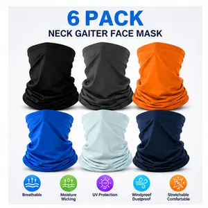 6 Pack Breathable Neck Gaiter Face Cover Balaclava Bandana UV Sun Protection Headwear for Men Women Outdoor Sports