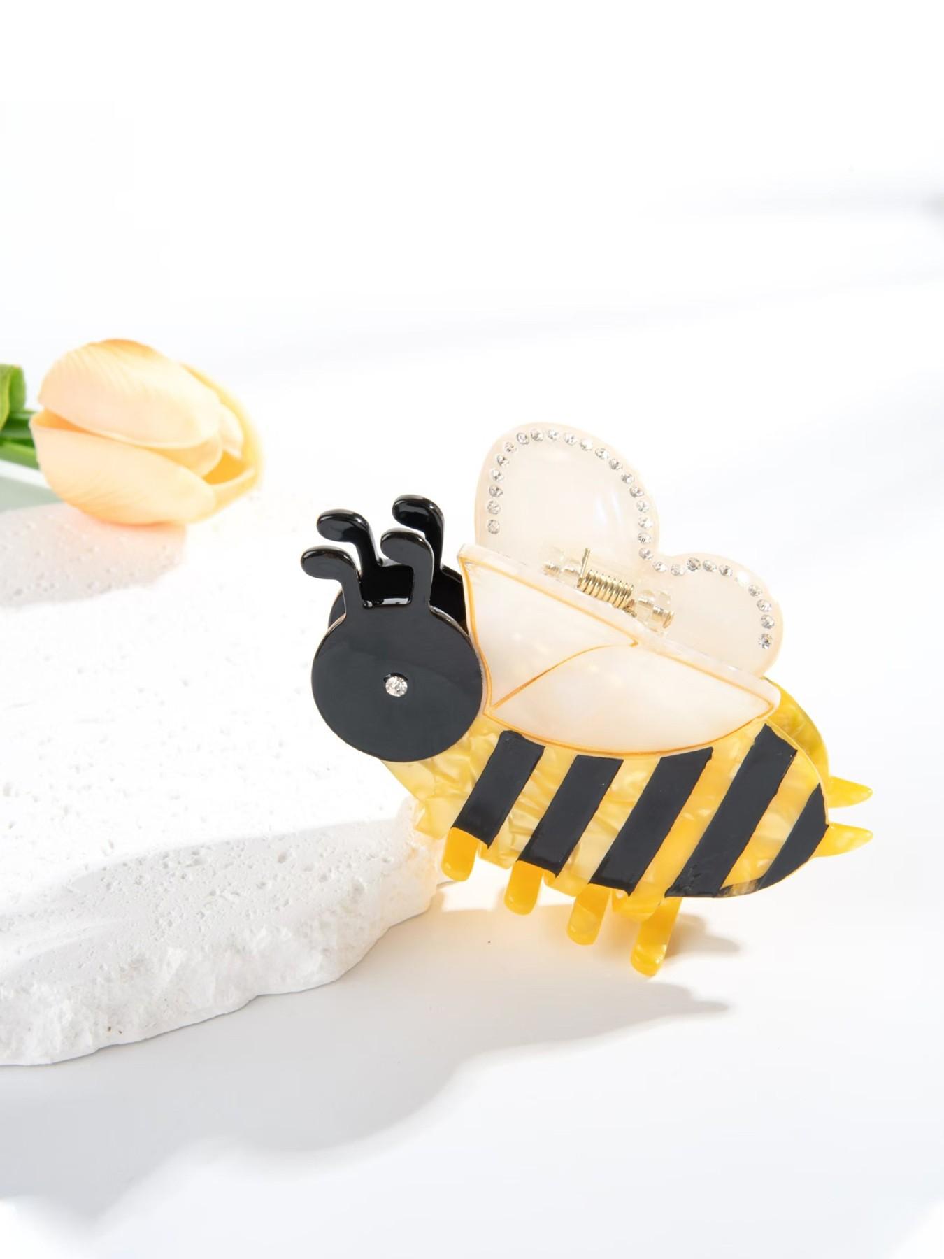 2pcs Ladies' cute bee hair claws, fun cartoon hair accessories, fashionable diamond embellishments, suitable for elegant semi tied hair, parties, campuses, offices, daily casual hair accessories