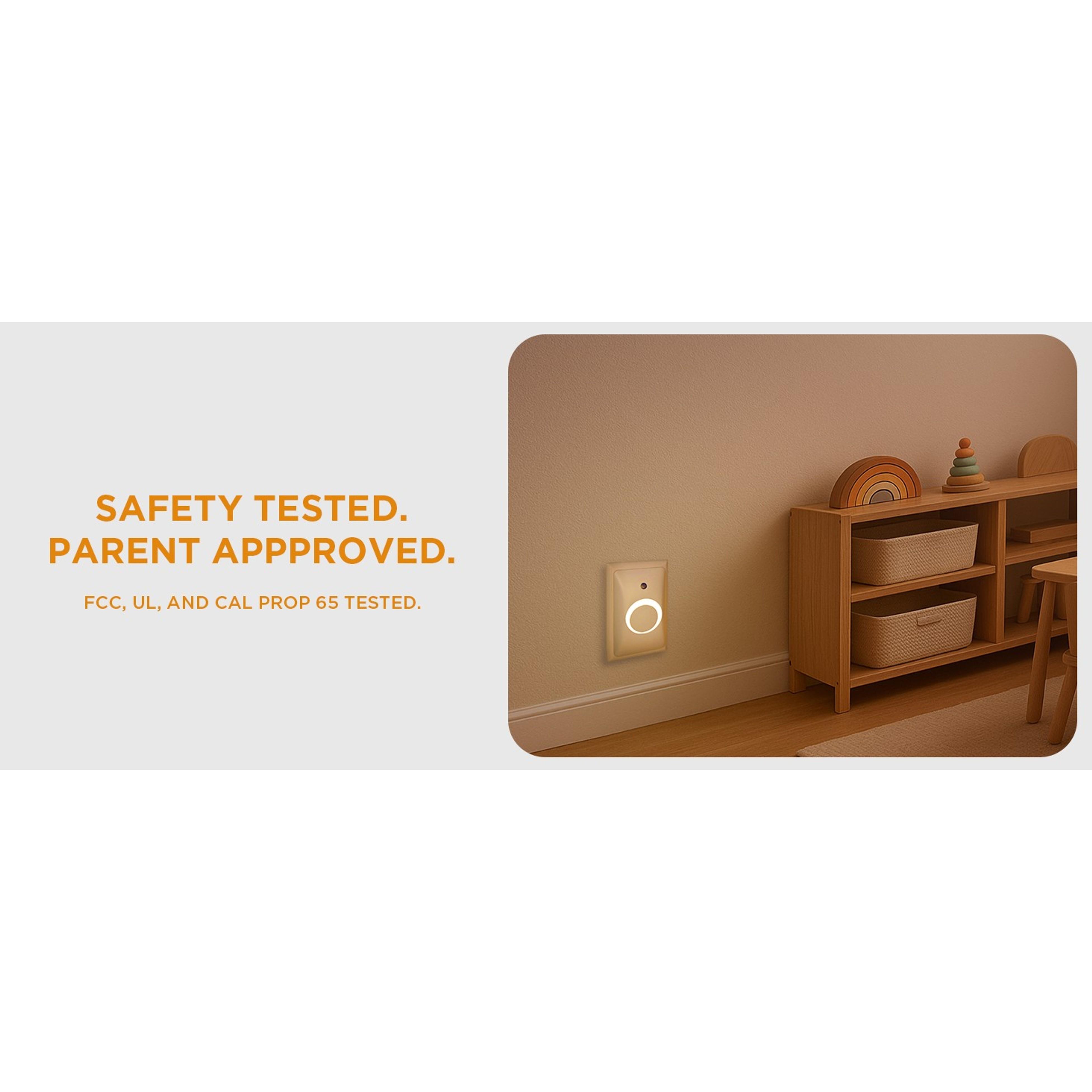 Childproof Outlet Covers with Night Light (2-Pack) | Tamper Resistant Socket Cover for Baby & Toddler Safety | Light Sensor or Manual Toggle