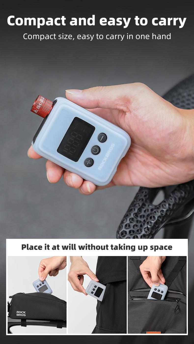 ROCKBROS Mini Bike Pump Portable Bike Tire Pump 150PSI Auto Shut-Off Air Pump with Presta and Schrader Valves Smart Air Inflator Mini Air Compressor for Bicycle and Balls