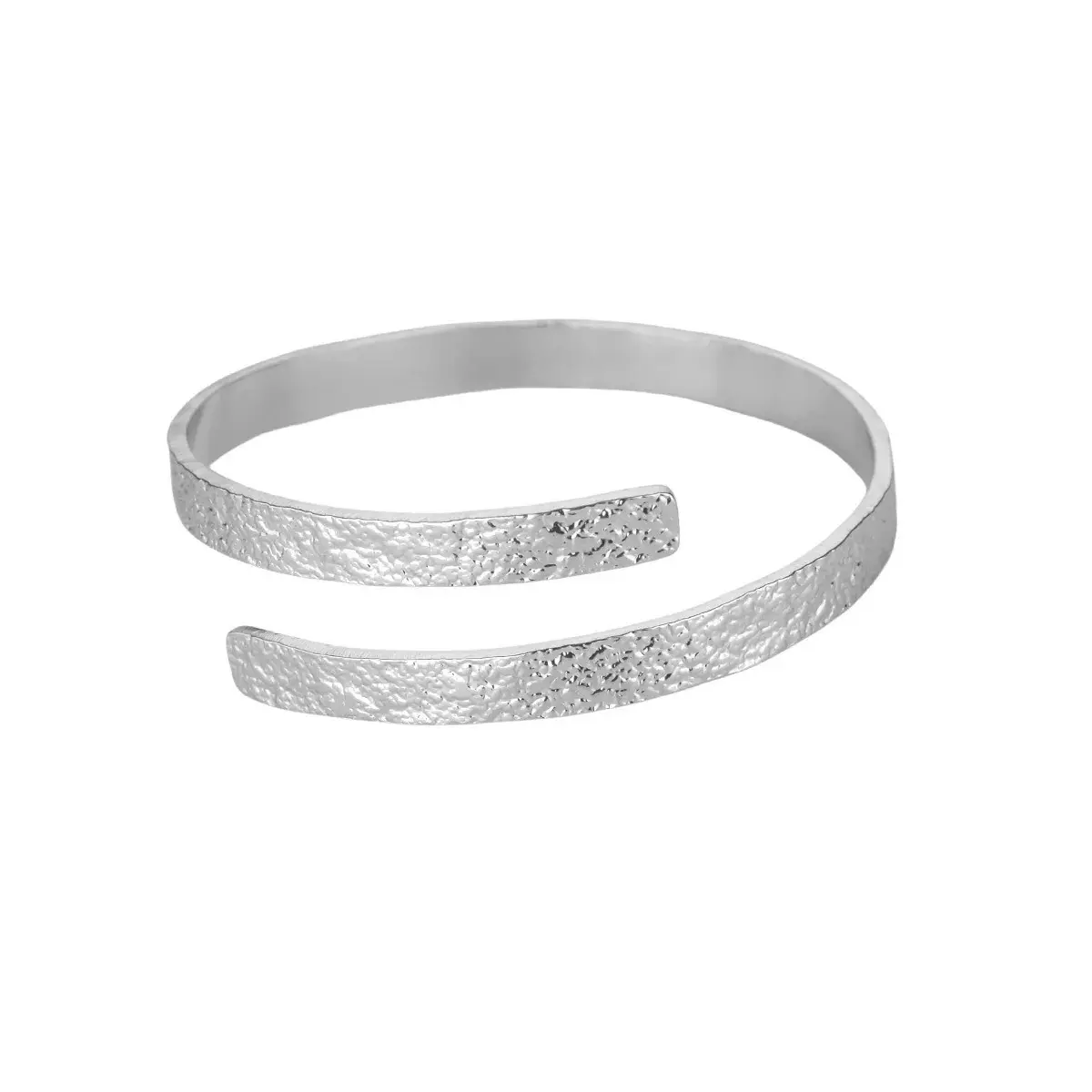 White gold stainless steel textured open brac