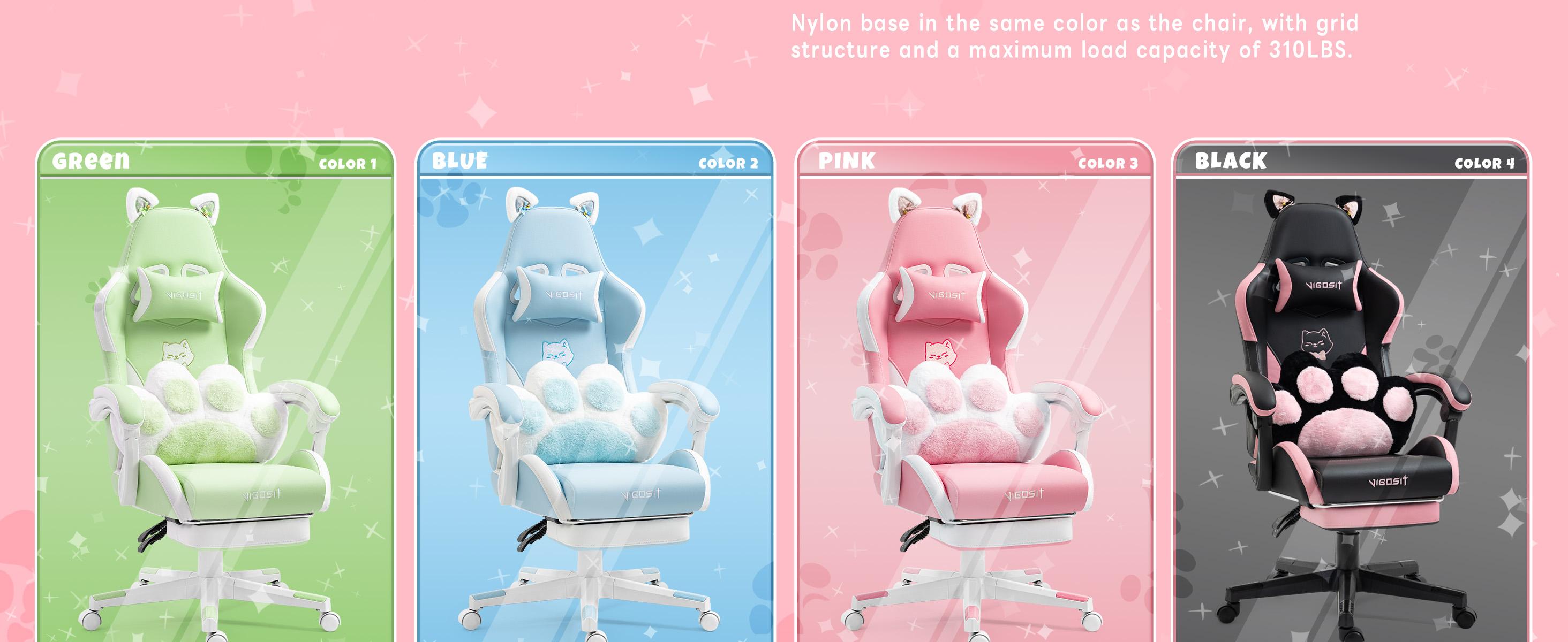 Pink Cat Ears PU Leather Ergonomic Office Desk Chair - Reclining Gaming Chair with Footrest, 310lb Capacity, 6-Position Recline, 360° Swivel, Commercial Office Furniture Camping Essential cross criss
