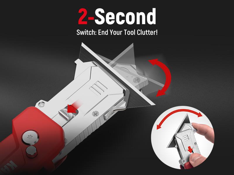 KAIWEETS Utility Knife Scraper, Retractable Design, 2-in-1 Folding Box Cutter with Blade Storage, Heavy Duty Zinc Alloy Body, Folding Knife, SK2 Black Blades replacement, EDC Tool for Home, Office Hardware Cutting