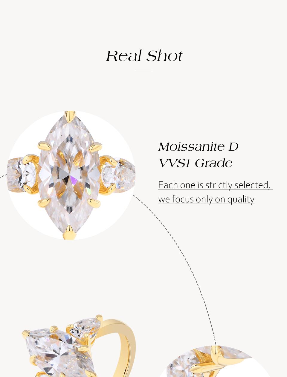 Luxury Style 3CT Marquise Shape  D Color VVS1 Synthetic Moissanite Ring  for Women Wedding Engagement Fine Jewelry R197