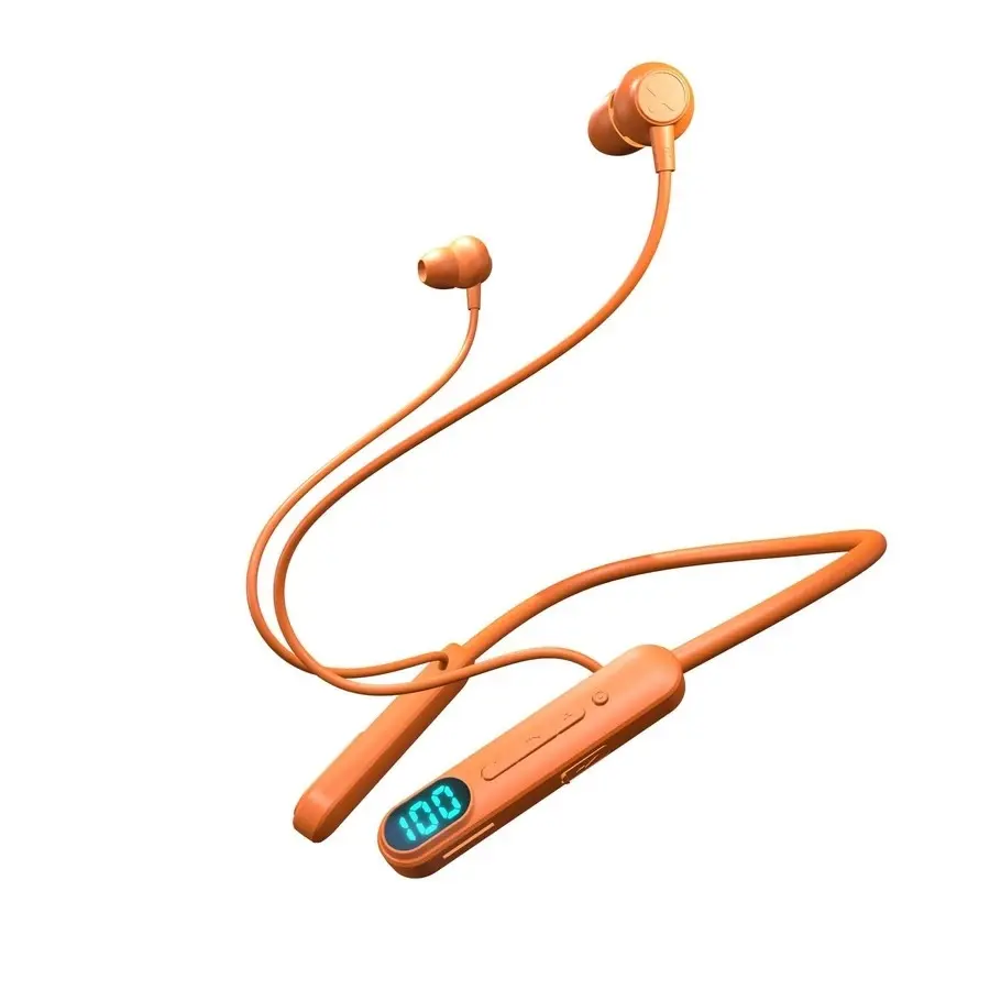 Orange Neckband Wireless Earbuds  High-Performance Neckband Earphones, 3D Panoramic Audio, AI Dual Connection, 48H Battery Life, Low-Latency Gaming, IPX4 Water/Sweat Resistant, Lightweight Neckband, Suitable For Travel Gym & Gaming