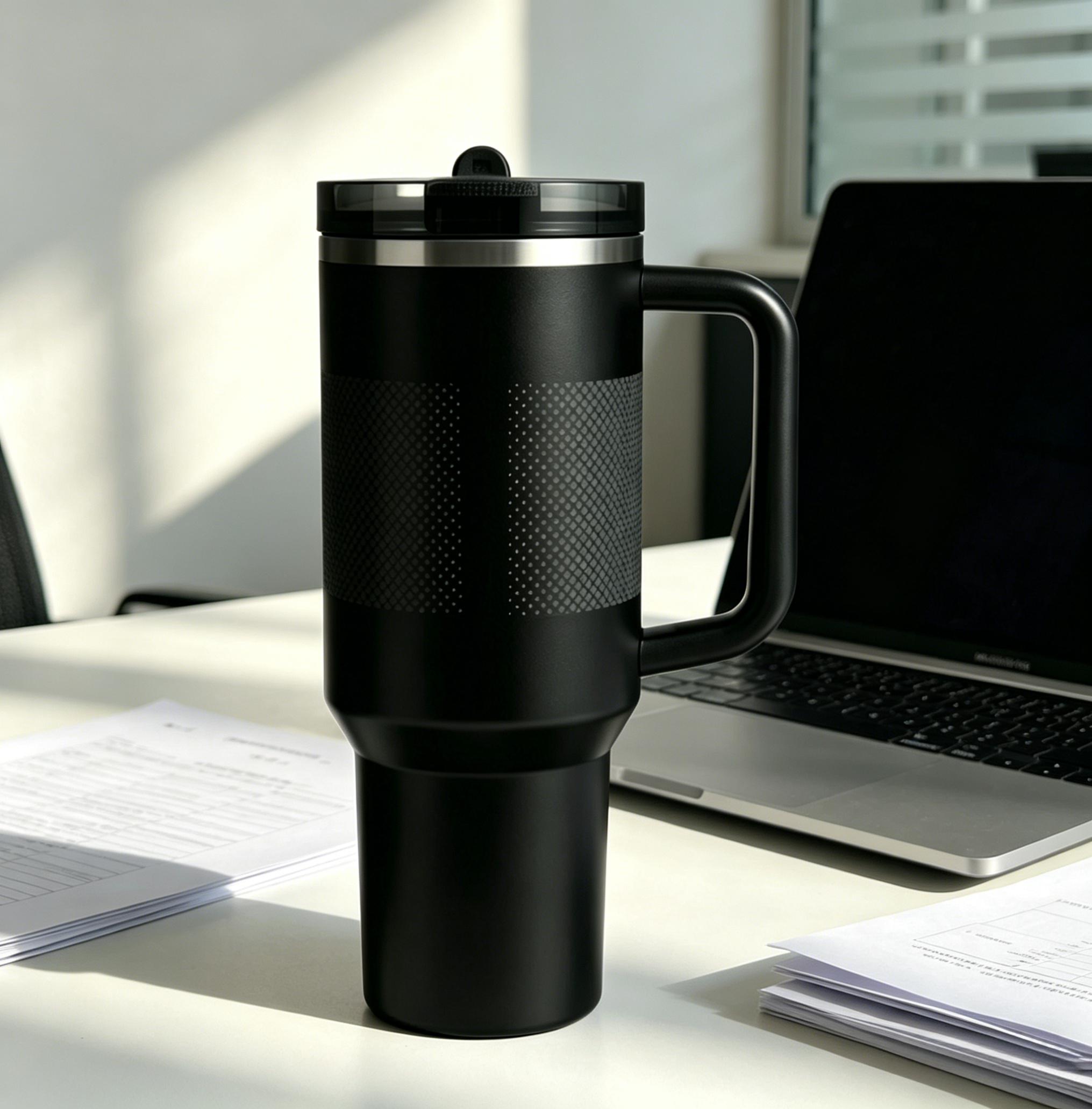 Black Giant Leak-Proof Stainless Steel Tumbler with Removable Foldable Straw Lid, Insulated for Hot & Cold,40oz