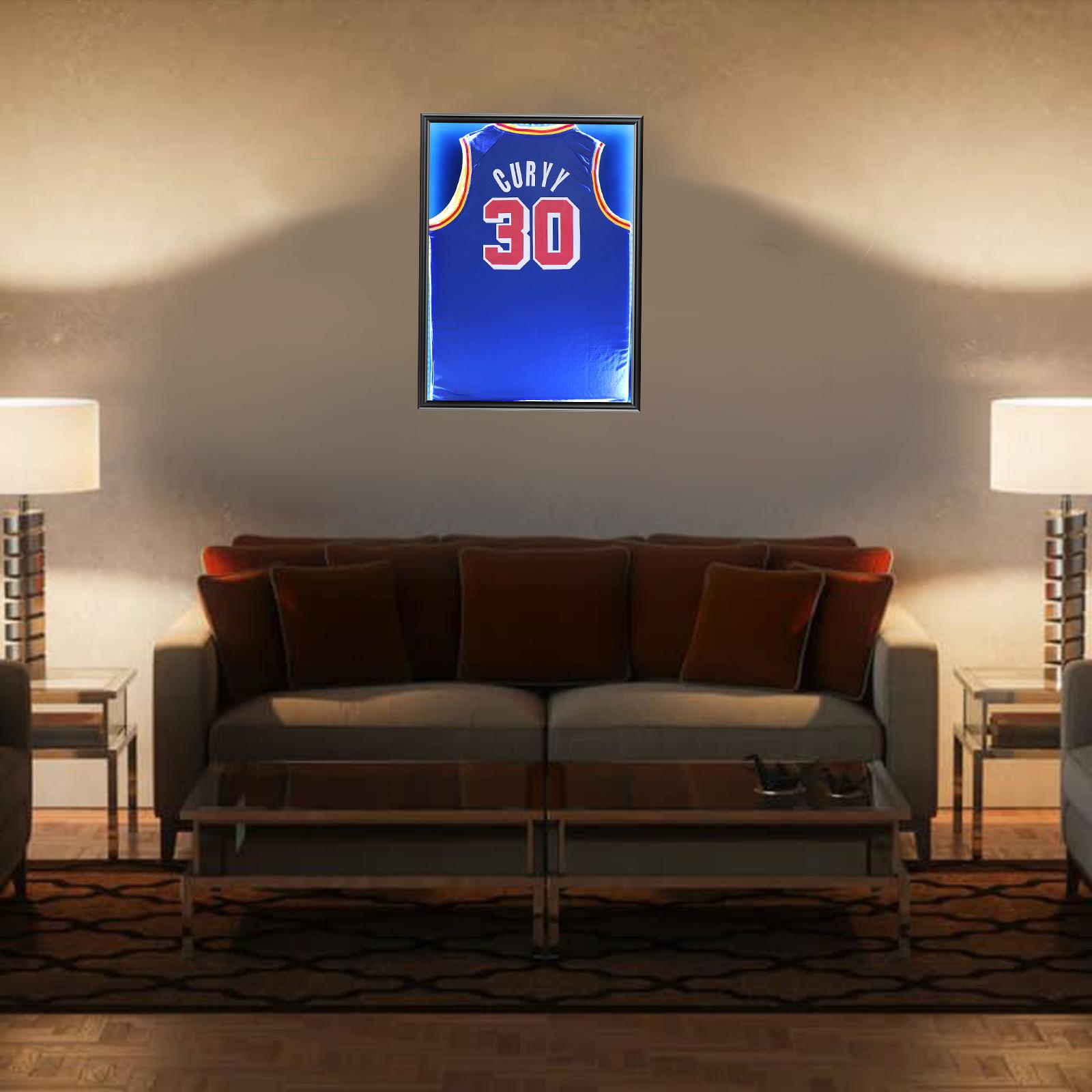 LED Jersey Frame Display Case - Jersey case with led Lights - Large Lockable Frames Shadow Box with UV Protection for Baseball Basketball Football Soccer Hockey Sport Shirt, Black