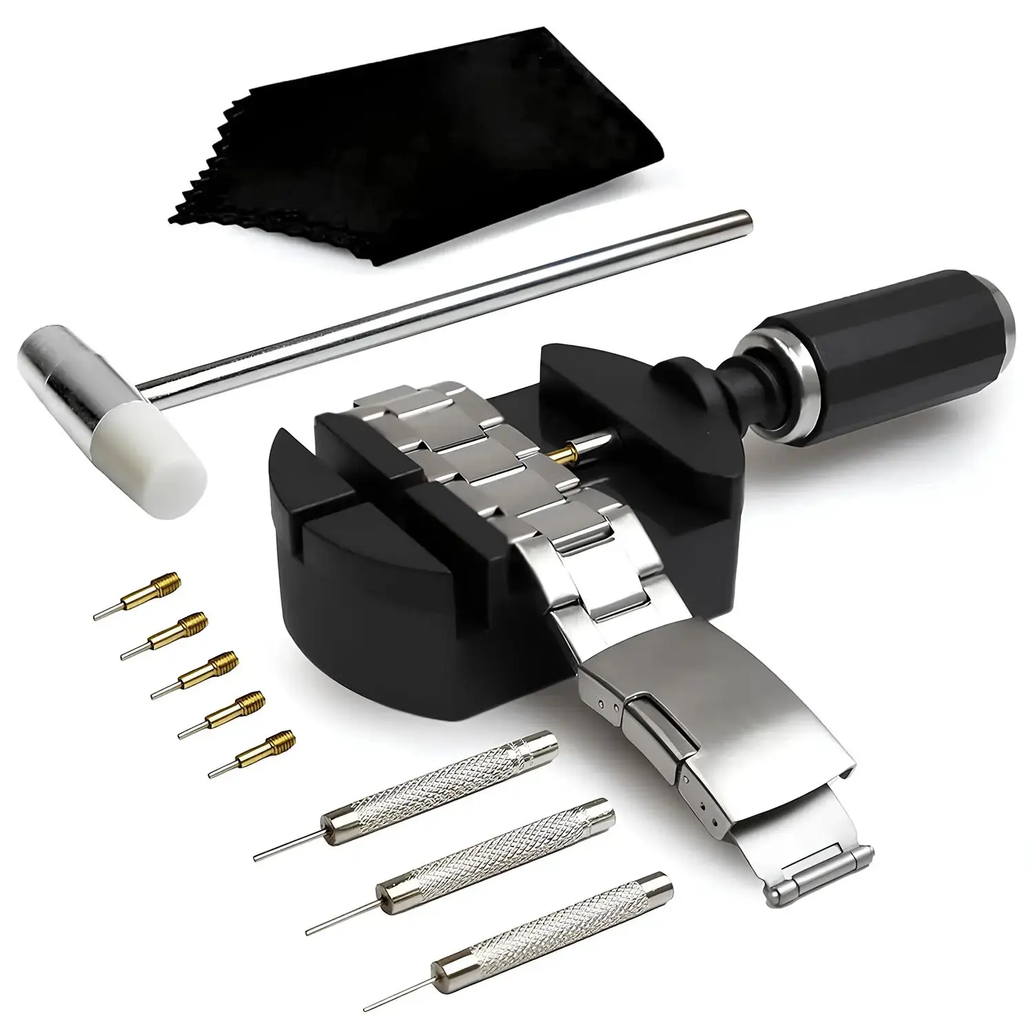 Watch Link Removal Tool Set, Bracelet Adjustment Tools, Band Size Adjuster, Watch Repair Hammer, Strap Adjuster, Watch Repair Toolkit, User Manual Included