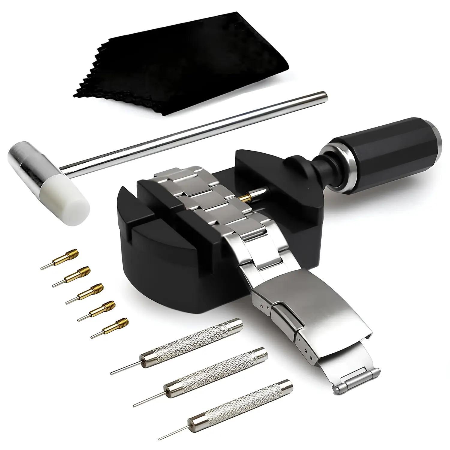Watch Link Removal Tool Set, Bracelet Adjustment Tools, Band Size Adjuster, Watch Repair Hammer, Strap Adjuster, Watch Repair Toolkit, User Manual Included
