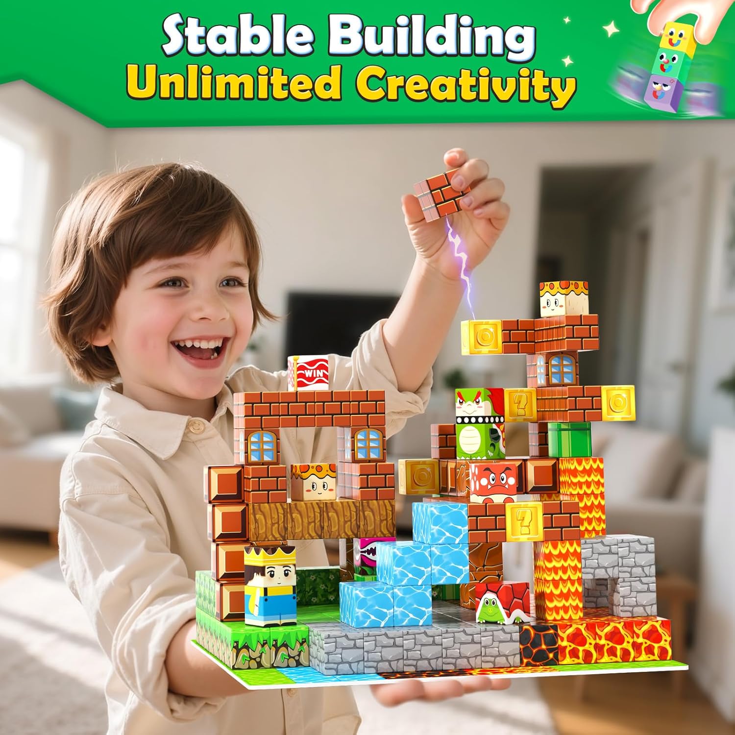 Magnetic Building Blocks-200PCS with Drawstring Bag STEM Montessori Children Sensory Toys Build Mine Magnet World Gift Set