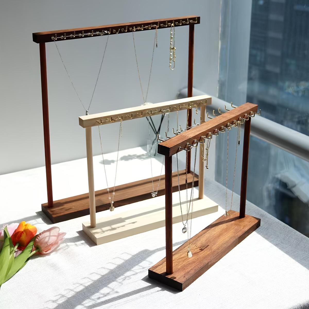 Solid wood double-row hook jewelry display rack Double Tiers