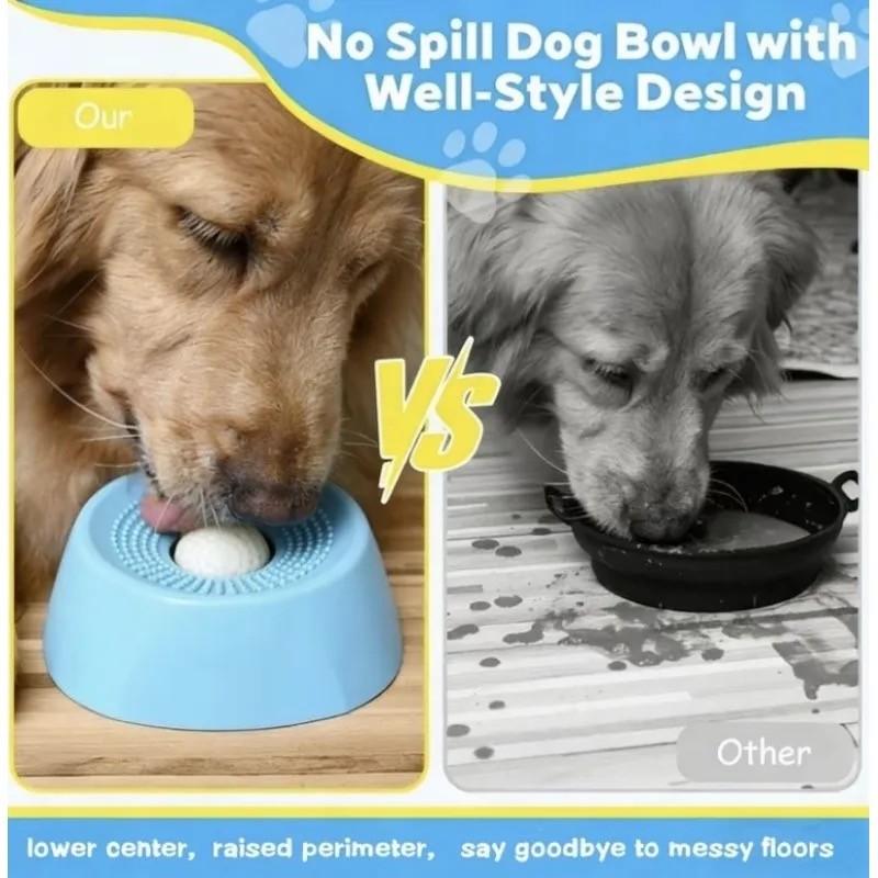 This interactive silicone slow feeder bowl for large dogs and cats features a licking surface and puzzle ball to slow eating, relieve coughs, and reduce anxiety.Includes replacement balls for extended use and lasting durability. enrichment pet buttons