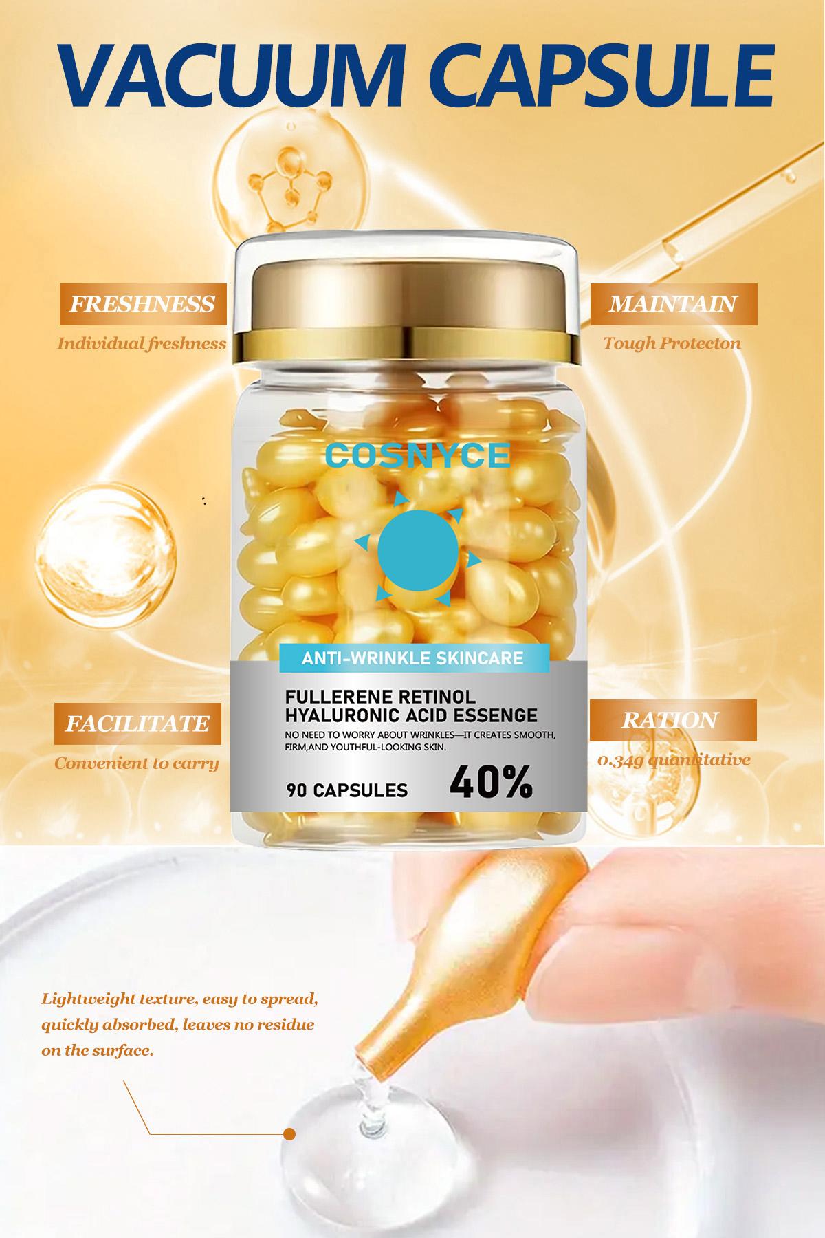 Cosnyce Daily Capsule Serum with Fullerene and Retinol Anti-Wrinkle Skincare, 90 Pieces, Skin Care Supplement