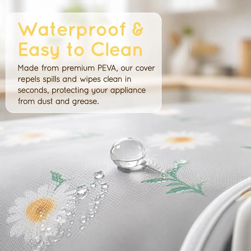 Daisy Print Refrigerator Dustproof Cover with Storage Pockets Multi Functional Waterproof Fridge Top Protector Household Kitchen Appliance Dust Proof Cover 1 Pack