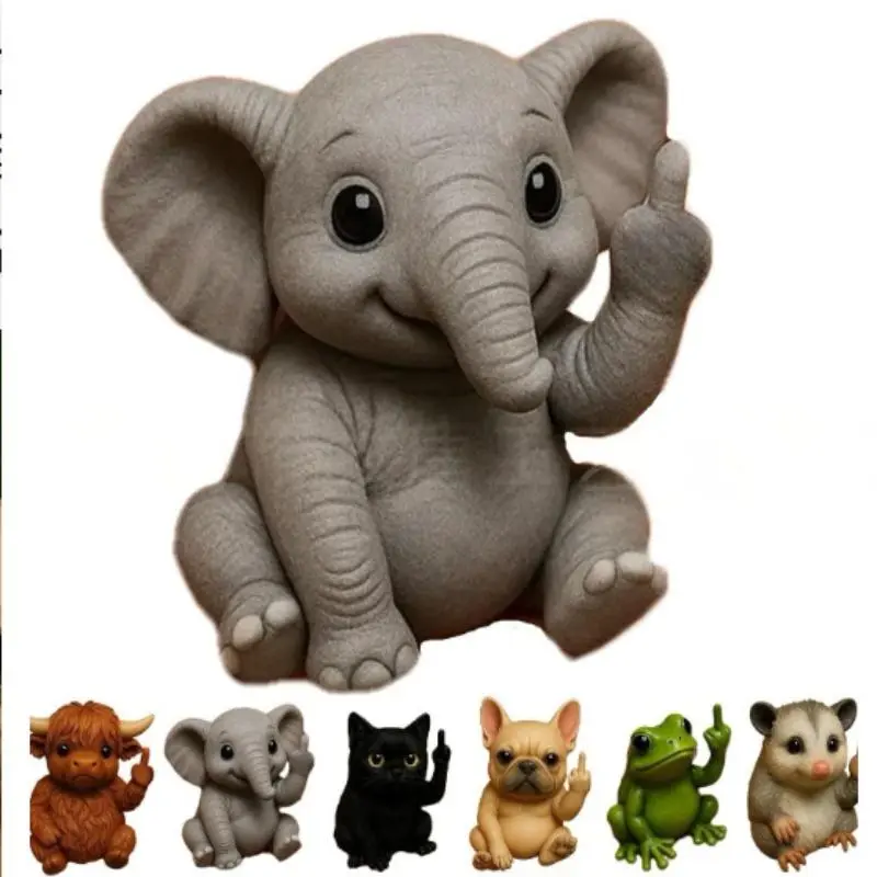 Resin Sitting Elephant Ornament, 3.1 Inch Country Style Decor, Perfect for Home and Office Desk, Unique Animal Statue