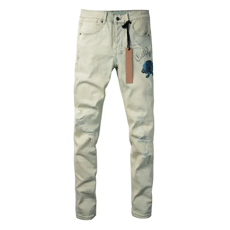 Men's Vintage School-Style Washed Distressed Ripped Slim Fit Casual Comfy Denim Trousers - Stretch, High-Quality, Below Knee Leisure Jeans with Pocket, All Season