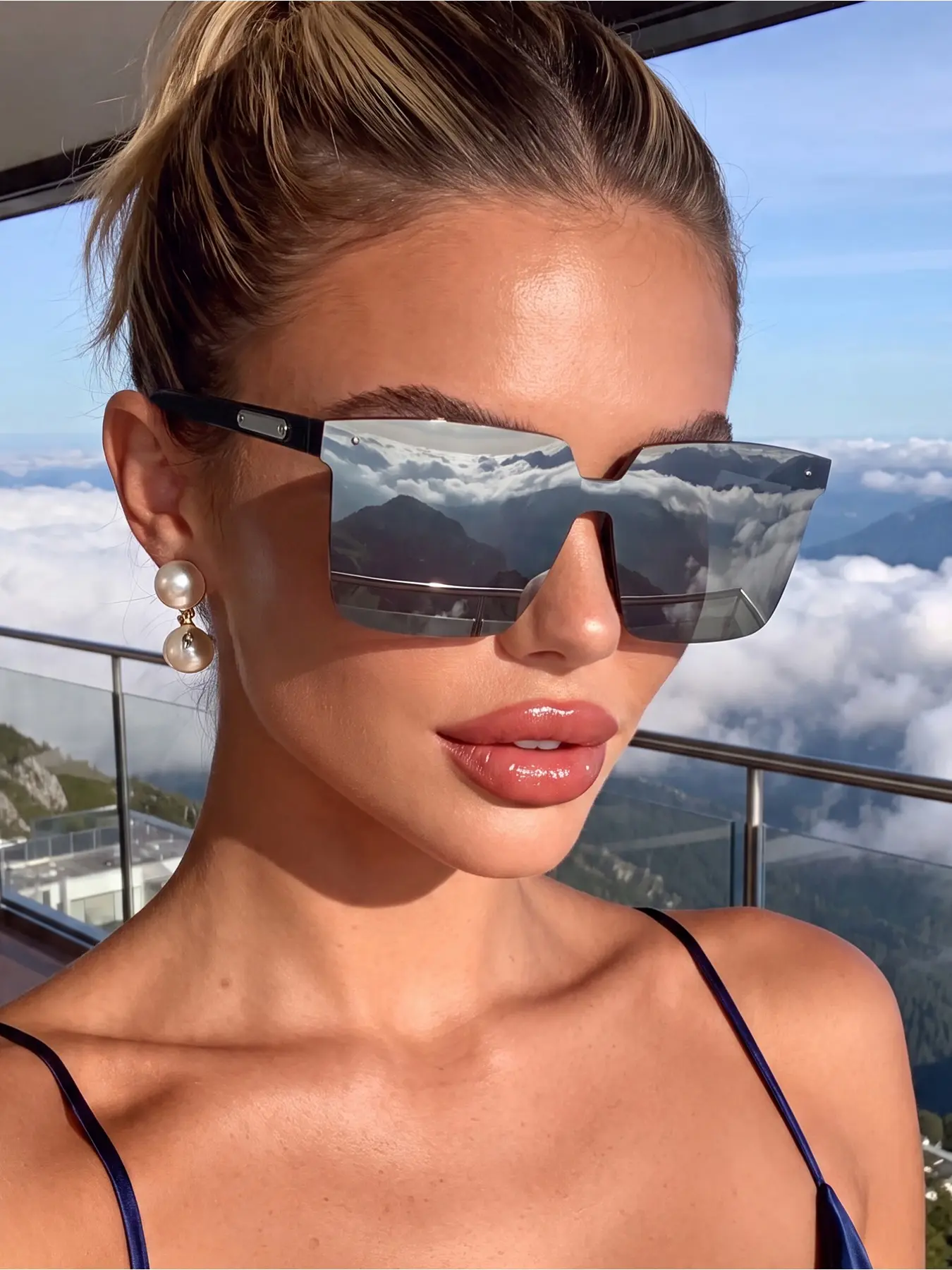 1 pair of men's and women's rimless casual square silver mirror sunglasses, suitable for daily life, street style, travel and vacation, sports, driving, beach accessories, holiday outfits, sun protection, shopping, outdoor wear, and hiking.