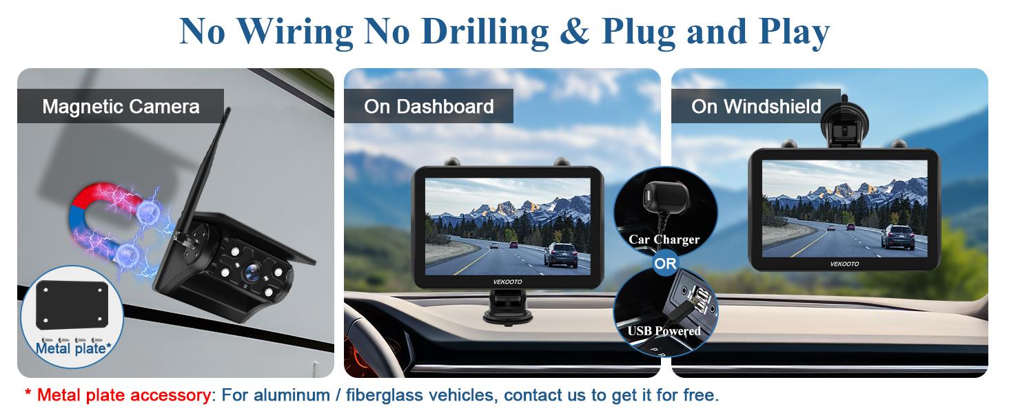 VEKOOTO VK7 Magnetic Solar Wireless Backup Camera 7'' IPS Touchscreen Monitor HD1080P No Wiring Rechargeable Camera for RV Trailer Camper Car Blind Spot Truck Automotive Backup Camera for Truck IP69 Waterproof IR Night Vision SummerVibes farmer
