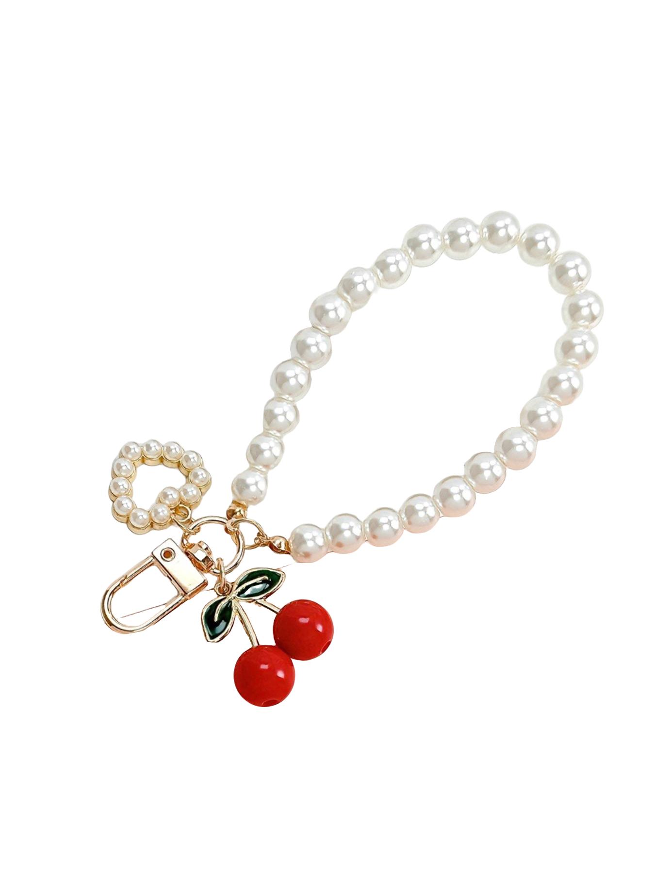 Sweet Alloy Cherry Pearl Shell Bag Charm, Phone Accessory, Elegant Design, Perfect for Bags and Phones, Unique Jewelry Piece