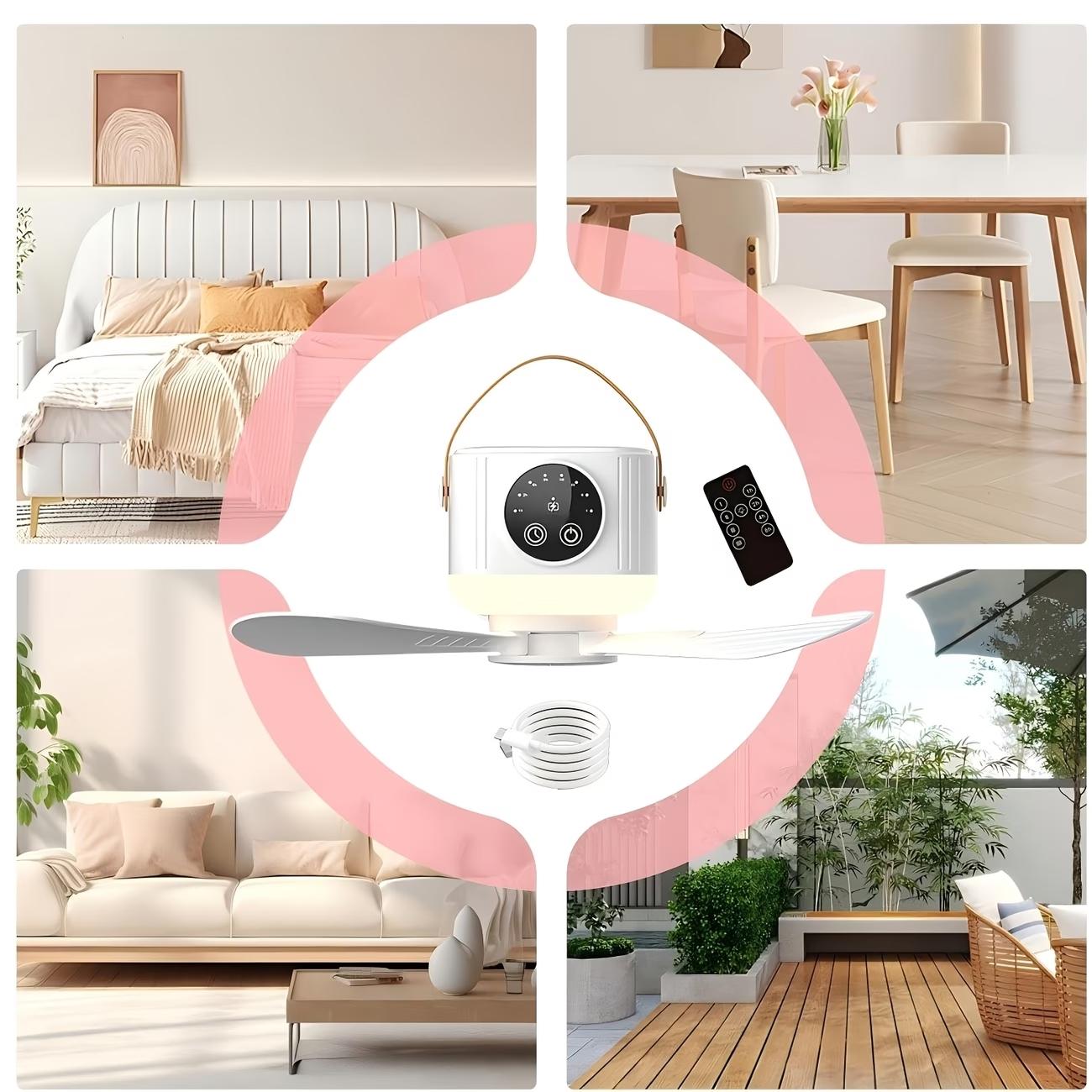 Camping Ceiling Fan, Usb Portable Fan, 3-Speed Ambient Light, 4-Speed Timer, 4-Speed Wind Speed Adjustment, Remote Control, USB Charging, Long Battery Life, Suitable for Camping, Home, Bedroom And Other Places