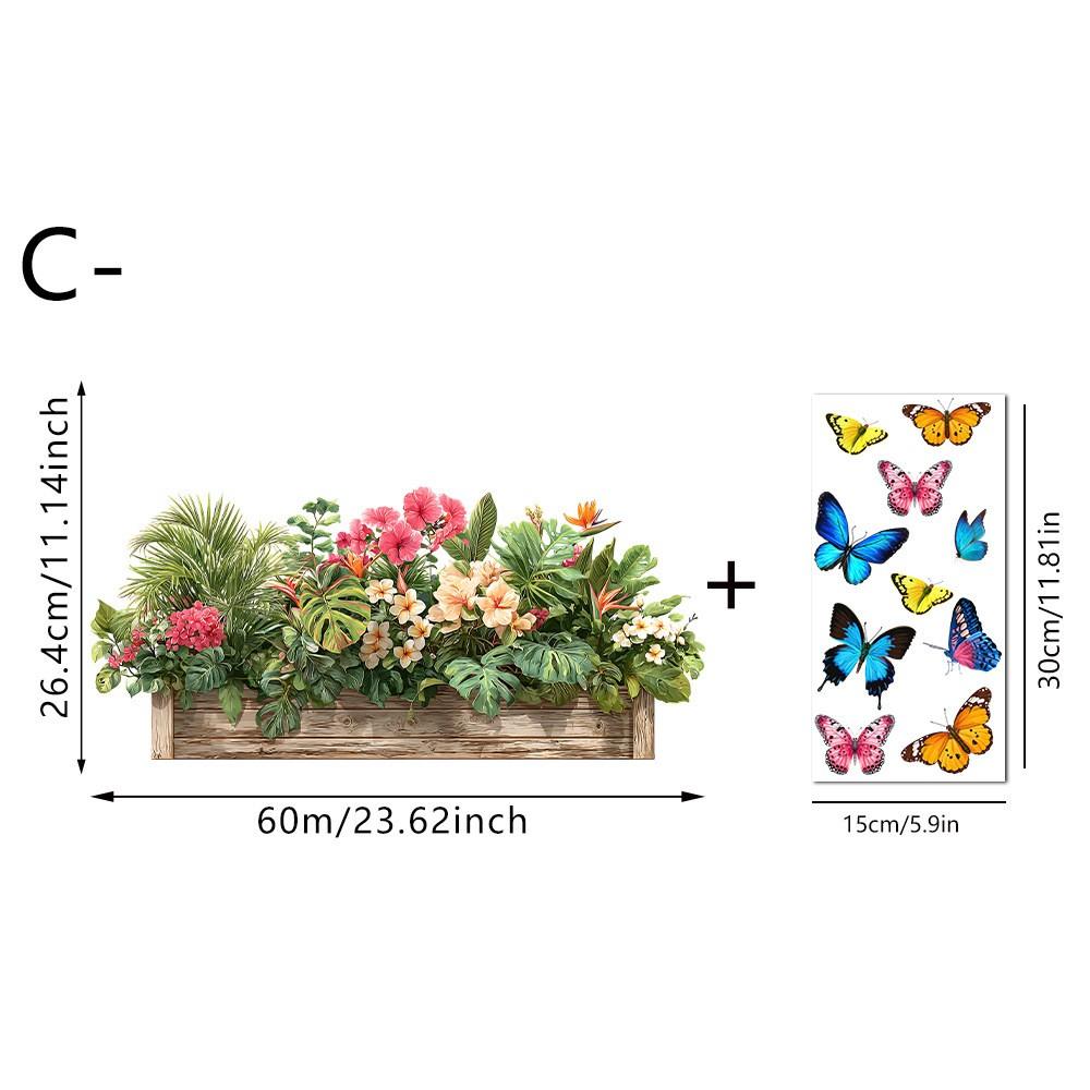 Home Floral Glass Stickers, Butterfly Plant Landscape Static Stickers, Decorative Stickers, Bathroom Bedroom Living Room Window Decor, Reusable Adhesive